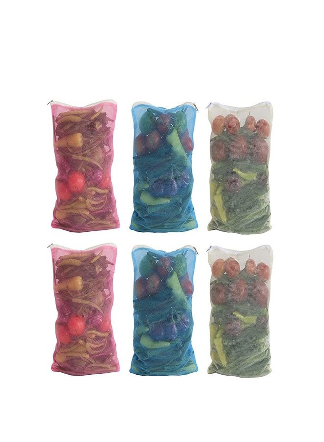 FRESHWIND Fresh-Wind Reusable Mesh Fridge Bags for Multipurpose Storage of Fruits & Vegetables (Pack of 6) - Image 1
